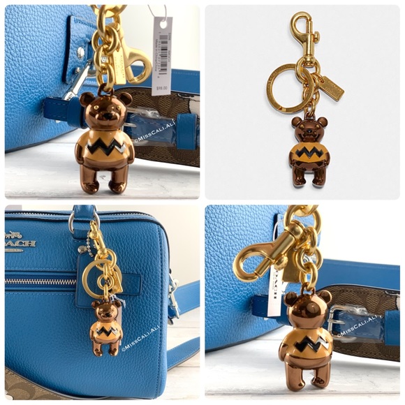 NWT COACH X Peanuts Charlie Brown Bear Charm Keychain for Bag - Picture 16 of 16